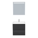 Bonn Badkamermeubel Set 65 cm Mat Zwart - Onderkast MDF Softclose Greeploos 2 lades met Keramische Wastafel 1 kraangat en Badkamerspiegel met Led-verlichting