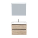 Bonn Badkamermeubel Set 80 cm Duitse Eik  - Onderkast MDF Softclose Greeploos 2 lades met Keramische Wastafel 1 kraangat en Badkamerspiegel met Led-verlichting