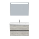 Bonn Badkamermeubel Set 100 cm Lissabon - Onderkast MDF Softclose Greeploos 2 lades met Keramische Wastafel 1 kraangat en Badkamerspiegel met Led-verlichting