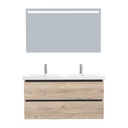 Bonn Badkamermeubel Set 120 cm Duitse Eik - Onderkast MDF Softclose Greeploos 2 lades met Keramische Wastafel 2 kraangat en Badkamerspiegel met Led-verlichting