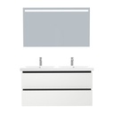 Bonn Badkamermeubel Set 120 cm Hoogglans Wit - Onderkast MDF Softclose Greeploos 2 lades met Keramische Wastafel 2 kraangat en Badkamerspiegel met Led-verlichting