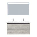 Bonn Badkamermeubel Set 120 cm Lissabon - Onderkast MDF Softclose Greeploos 2 lades met Keramische Wastafel 2 kraangat en Badkamerspiegel met Led-verlichting