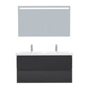 Bonn Badkamermeubel Set 120 cm Mat Zwart - Onderkast MDF Softclose Greeploos 2 lades met Keramische Wastafel 2 kraangat en Badkamerspiegel met Led-verlichting
