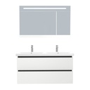 Bonn Badkamermeubel Set 120 cm Hoogglans Wit - Onderkast MDF Softclose Greeploos 2 lades met Keramische Wastafel 2 kraangat en Badkamerspiegelkast met Led-verlichting