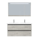 Bonn Badkamermeubel Set 120 cm Lissabon - Onderkast MDF Softclose Greeploos 2 lades met Keramische Wastafel 2 kraangat en Badkamerspiegelkast met Led-verlichting