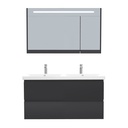 Bonn Badkamermeubel Set 120 cm Mat Zwart - Onderkast MDF Softclose Greeploos 2 lades met Keramische Wastafel 2 kraangat en Badkamerspiegelkast met Led-verlichting