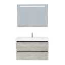Bonn Badkamermeubel Set 100 cm Lissabon - Onderkast MDF Softclose Greeploos 2 lades met Keramische Wastafel 1 kraangat en Badkamerspiegelkast met Led-verlichting