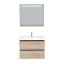 Bonn Badkamermeubel Set 80 cm Duitse Eik - Onderkast MDF Softclose Greeploos 2 lades met Keramische Wastafel 1 kraangat en Badkamerspiegelkast met Led-verlichting