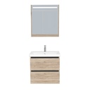 Bonn Badkamermeubel Set 65 cm Duitse Eik - Onderkast MDF Softclose Greeploos 2 lades met Keramische Wastafel 1 kraangat en Badkamerspiegelkast met Led-verlichting