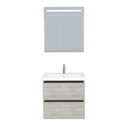 Bonn Badkamermeubel Set 65 cm Lissabon - Onderkast MDF Softclose Greeploos 2 lades met Keramische Wastafel 1 kraangat en Badkamerspiegelkast met Led-verlichting