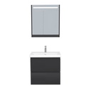 Bonn Badkamermeubel Set 65 cm Mat Zwart - Onderkast MDF Softclose Greeploos 2 lades met Keramische Wastafel 1 kraangat en Badkamerspiegelkast met Led-verlichting