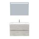 Frankfurt Badkamermeubel Set 100 cm Lissabon - Onderkast MDF Softclose Semi handgreep 2 lades met Keramische Wastafel 1 kraangat en Badkamerspiegel met Led-verlichting