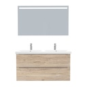 Frankfurt Badkamermeubel Set 120 cm Duitse Eik - Onderkast MDF Softclose Semi handgreep 2 lades met Keramische Wastafel 2 kraangat en Badkamerspiegel met Led-verlichting