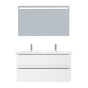 Frankfurt Badkamermeubel Set 120 cm Hoogglans Wit - Onderkast MDF Softclose Semi handgreep 2 lades met Keramische Wastafel 2 kraangat en Badkamerspiegel met Led-verlichting