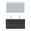 Frankfurt Badkamermeubel Set 120 cm Mat Zwart - Onderkast MDF Softclose Semi handgreep 2 lades met Keramische Wastafel 2 kraangat en Badkamerspiegel met Led-verlichting