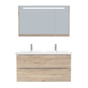 Frankfurt Badkamermeubel Set 120 cm Duitse Eik - Onderkast MDF Softclose Semi handgreep 2 lades met Keramische Wastafel 2 kraangat en Badkamerspiegelkast met Led-verlichting