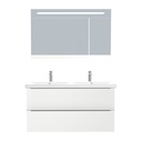 Frankfurt Badkamermeubel Set 120 cm Hoogglans Wit - Onderkast MDF Softclose Semi handgreep 2 lades met Keramische Wastafel 2 kraangat en Badkamerspiegelkast met Led-verlichting