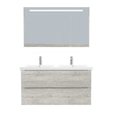 Frankfurt Badkamermeubel Set 120 cm Lissabon - Onderkast MDF Softclose Semi handgreep 2 lades met Keramische Wastafel 2 kraangat en Badkamerspiegelkast met Led-verlichting