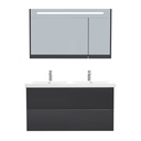 Frankfurt Badkamermeubel Set 120 cm Mat Zwart - Onderkast MDF Softclose Semi handgreep 2 lades met Keramische Wastafel 2 kraangat en Badkamerspiegelkast met Led-verlichting