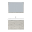 Frankfurt Badkamermeubel Set 100 cm Lissabon - Onderkast MDF Softclose Semi handgreep 2 lades met Keramische Wastafel 1 kraangat en Badkamerspiegelkast met Led-verlichting