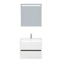 Jena Badkamermeubel Set 65 cm Hoogglans Wit - Onderkast MDF Softclose Greeploos 2 lades met Keramische Wastafel 1 kraangat en Badkamerspiegel met Led-verlichting