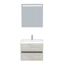 Jena Badkamermeubel Set 65 cm Lissabon - Onderkast MDF Softclose Greeploos 2 lades met Keramische Wastafel 1 kraangat en Badkamerspiegel met Led-verlichting