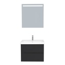 Jena Badkamermeubel Set 65 cm Mat Zwart - Onderkast MDF Softclose Greeploos 2 lades met Keramische Wastafel 1 kraangat en Badkamerspiegel met Led-verlichting
