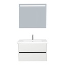 Jena Badkamermeubel Set 80 cm Hoogglans Wit - Onderkast MDF Softclose Greeploos 2 lades met Keramische Wastafel 1 kraangat en Badkamerspiegel met Led-verlichting