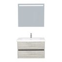 Jena Badkamermeubel Set 80 cm Lissabon - Onderkast MDF Softclose Greeploos 2 lades met Keramische Wastafel 1 kraangat en Badkamerspiegel met Led-verlichting