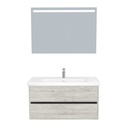 Jena Badkamermeubel Set 100 cm Lissabon - Onderkast MDF Softclose Greeploos 2 lades met Keramische Wastafel 1 kraangat en Badkamerspiegel met Led-verlichting