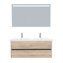 Jena Badkamermeubel Set 120 cm Duitse Eik - Onderkast MDF Softclose Greeploos 2 lades met Keramische Wastafel 2 kraangat en Badkamerspiegel met Led-verlichting