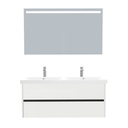 Jena Badkamermeubel Set 120 cm Hoogglans Wit - Onderkast MDF Softclose Greeploos 2 lades met Keramische Wastafel 2 kraangat en Badkamerspiegel met Led-verlichting