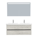 Jena Badkamermeubel Set 120 cm Lissabon - Onderkast MDF Softclose Greeploos 2 lades met Keramische Wastafel 2 kraangat en Badkamerspiegel met Led-verlichting