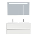 Jena Badkamermeubel Set 120 cm Hoogglans Wit - Onderkast MDF Softclose Greeploos 2 lades met Keramische Wastafel 2 kraangat en Badkamerspiegelkast met Led-verlichting