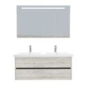 Jena Badkamermeubel Set 120 cm Lissabon - Onderkast MDF Softclose Greeploos 2 lades met Keramische Wastafel 2 kraangat en Badkamerspiegelkast met Led-verlichting