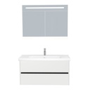 Jena Badkamermeubel Set 100 cm Hoogglans Wit - Onderkast MDF Softclose Greeploos 2 lades met Keramische Wastafel 1 kraangat en Badkamerspiegelkast met Led-verlichting