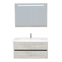 Jena Badkamermeubel Set 100 cm Lissabon - Onderkast MDF Softclose Greeploos 2 lades met Keramische Wastafel 1 kraangat en Badkamerspiegelkast met Led-verlichting