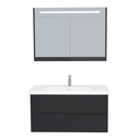 Jena Badkamermeubel Set 100 cm Mat Zwart - Onderkast MDF Softclose Greeploos 2 lades met Keramische Wastafel 1 kraangat en Badkamerspiegelkast met Led-verlichting