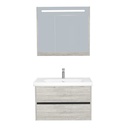Jena Badkamermeubel Set 80 cm Lissabon - Onderkast MDF Softclose Greeploos 2 lades met Keramische Wastafel 1 kraangat en Badkamerspiegelkast met Led-verlichting