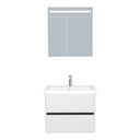 Jena Badkamermeubel Set 65 cm Hoogglans Wit - Onderkast MDF Softclose Greeploos 2 lades met Keramische Wastafel 1 kraangat en Badkamerspiegelkast met Led-verlichting