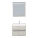 Jena Badkamermeubel Set 65 cm Lissabon - Onderkast MDF Softclose Greeploos 2 lades met Keramische Wastafel 1 kraangat en Badkamerspiegelkast met Led-verlichting