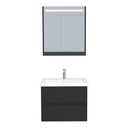 Jena Badkamermeubel Set 65 cm Mat Zwart - Onderkast MDF Softclose Greeploos 2 lades met Keramische Wastafel 1 kraangat en Badkamerspiegelkast met Led-verlichting