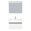 Kassel Badkamermeubel Set 80 cm Hoogglans Wit - Onderkast MDF Softclose Semi handgreep 2 deuren met Keramische Wastafel 1 kraangat en Badkamerspiegel met Led-verlichting