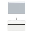 Kassel Badkamermeubel Set 100 cm Hoogglans Wit - Onderkast MDF Softclose Semi handgreep 2 deuren met Keramische Wastafel 1 kraangat en Badkamerspiegel met Led-verlichting