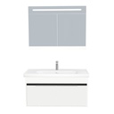 Kassel Badkamermeubel Set 100 cm Hoogglans Wit - Onderkast MDF Softclose Semi handgreep 2 deuren met Keramische Wastafel 1 kraangat en Badkamerspiegelkast met Led-verlichting