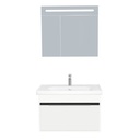 Kassel Badkamermeubel Set 80 cm Hoogglans Wit - Onderkast MDF Softclose Semi handgreep 2 deuren met Keramische Wastafel 1 kraangat en Badkamerspiegelkast met Led-verlichting