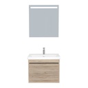 Oberhausen Badkamermeubel Set 65 cm Duitse Eik - Onderkast MDF Softclose Semi handgreep 1 lade met Keramische Wastafel 1 kraangat en Badkamerspiegel met Led-verlichting