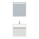 Oberhausen Badkamermeubel Set 65 cm Hoogglans Wit - Onderkast MDF Softclose Semi handgreep 1 lade met Keramische Wastafel 1 kraangat en Badkamerspiegel met Led-verlichting