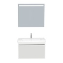 Oberhausen Badkamermeubel Set 80 cm Hoogglans Wit - Onderkast MDF Softclose Semi handgreep 1 lade met Keramische Wastafel 1 kraangat en Badkamerspiegel met Led-verlichting