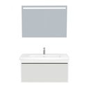 Oberhausen Badkamermeubel Set 100 cm Hoogglans Wit - Onderkast MDF Softclose Semi handgreep 1 lade met Keramische Wastafel 1 kraangat en Badkamerspiegel met Led-verlichting